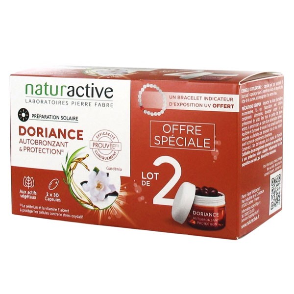 Naturactive Doriance Autobronzant et Protection Lot de 2 x 30 capsules + Bracelet Offert