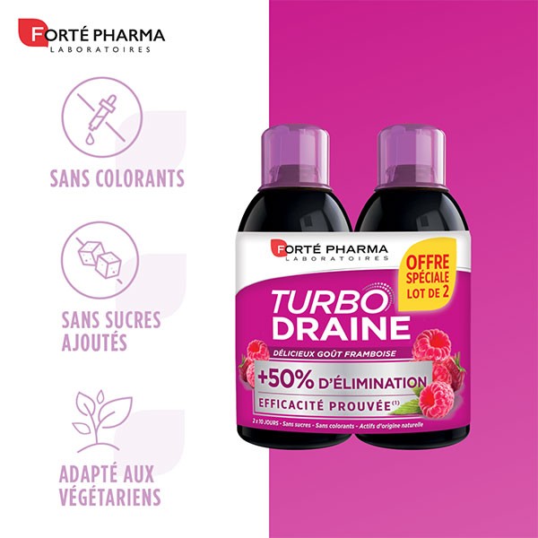 Forté Pharma TurboDraine Framboise Draineur Minceur Elimination Lot de 2 x 500ml