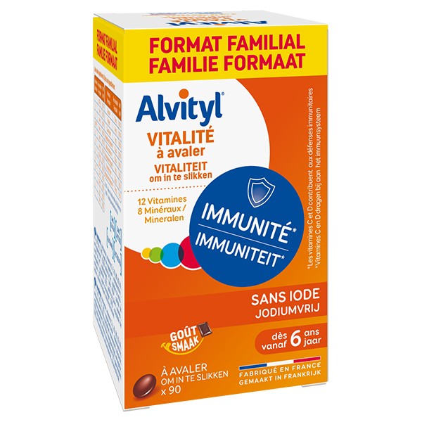 Alvityl Vitalité  Immunité dès 6 ans  Sans iode 90 comprimés Format Familial 