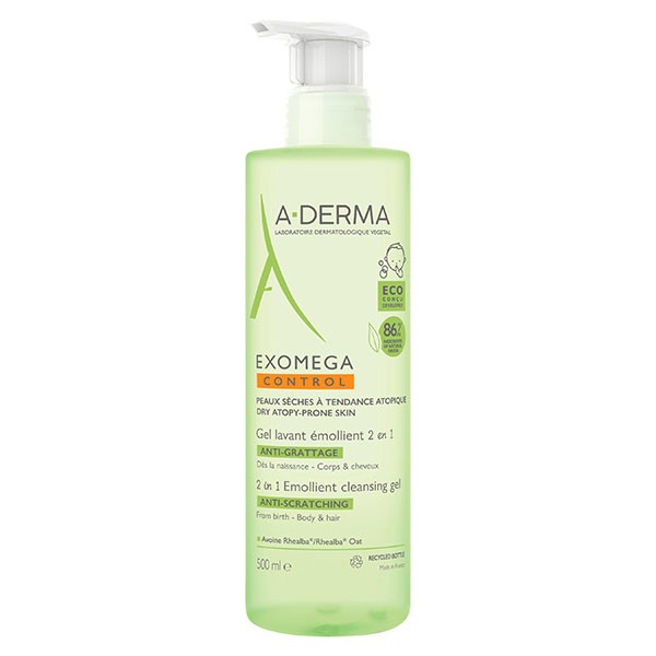 A-Derma Exomega Control Gel Lavant Émollient 2 en 1 Anti-Grattage 500ml