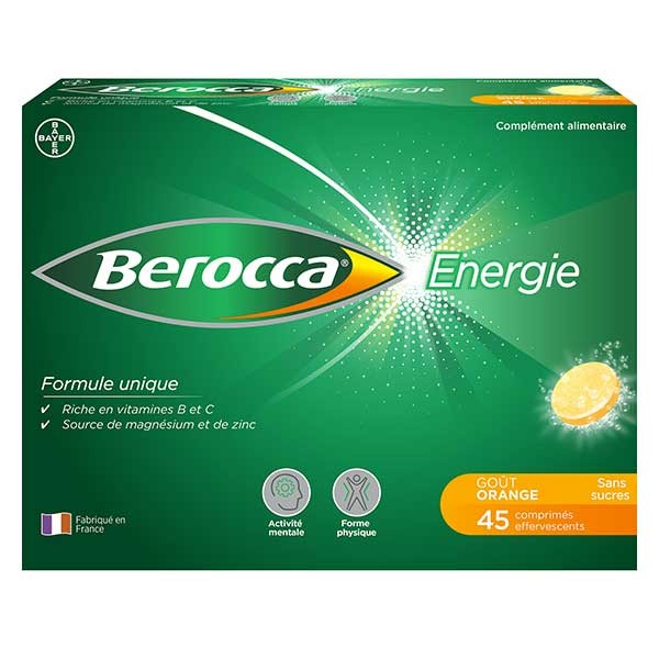 Berocca Energie Orange Vitamine B et C Magnésium Zinc 45 comprimés effervescents