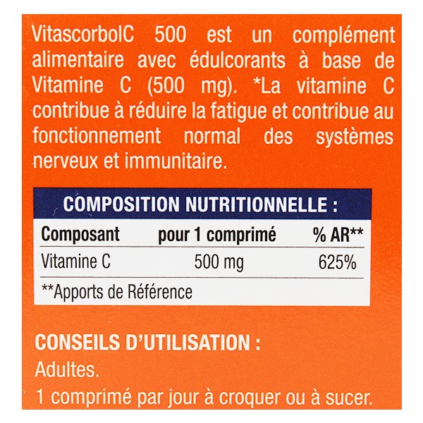 Vitascorbol Vitamine C 500mg -  24 comprimés à croquer