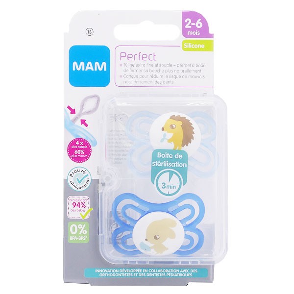 MAM PERFECT NUIT 2 SUCETTES SILICONE 0-6 MOIS