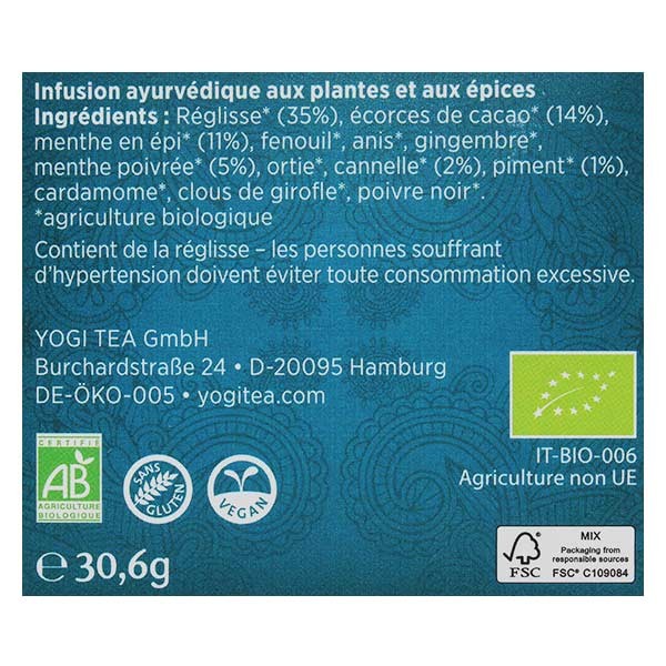 Yogi tea - Choco Bio 17 sachets - Thé Ayurvedic - Herboristerie du