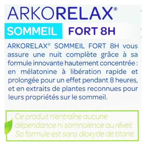 Arkopharma Arkorelax Sommeil Fort 8H Mélatonine, Valériane 20 comprimés + 10 Offerts
