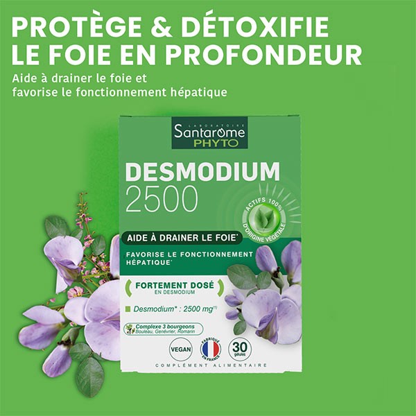 Santarome Phyto - Desmodium 2500 - Détoxifiant du Foie - 30 gélules