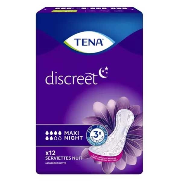 TENA Discreet Serviette Hygiénique de Nuit Maxi Night 12 unités
