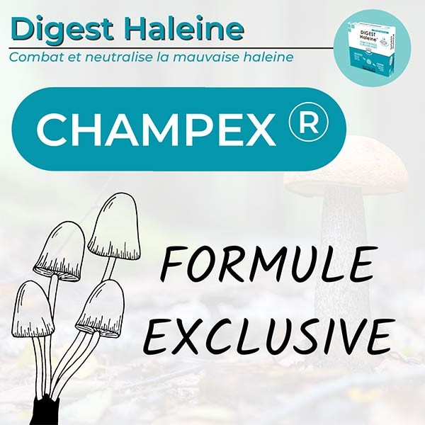DIGEST Haleine • Double Action DIGESTION & HALEINE • Champex®. • Comprimé  bicouche • 28 comprimés longue durée à sucer • Fabriqué en France • Nutrigée