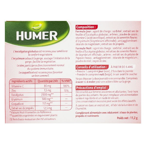 Humer Nez/Gorge - améliore confort respiratoire - dès 6 ans 15 comprimés