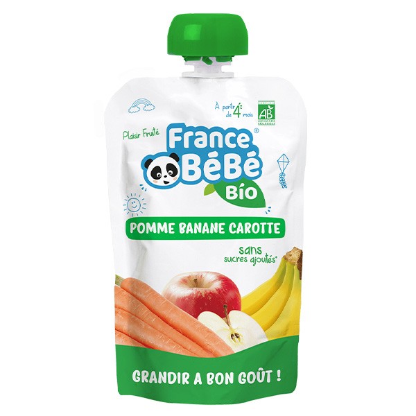 France Bébé Nutrition Gourde Pomme Banane Carotte +4m Bio 100g