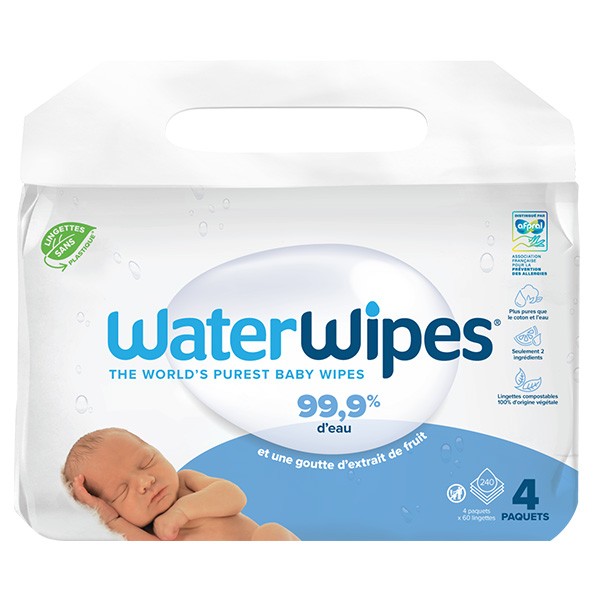 WaterWipes Lingettes Bébés - 60 Lingettes Les lingettes pour bébés les plus  pures au monde 99.9% d'eau Sans actif chimique