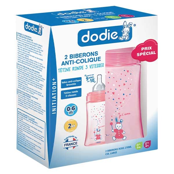 Dodie - Biberon Anti-Colique Sensation+ Verre, BEIGE BICHE, 270ml, 0-6 mois,  Tétine plate, Débit 2 : : Bébé et Puériculture