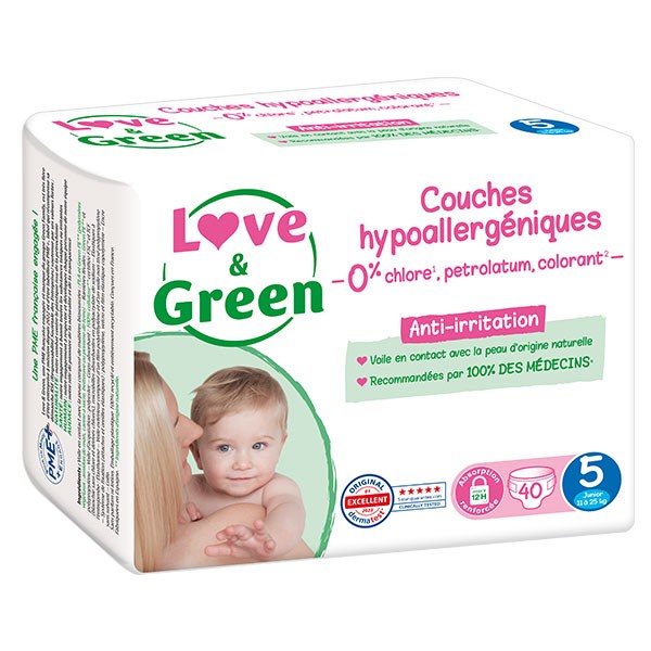 Couches hypoallergéniques T5 x 40 LOVE & GREEN blanc - Love and Green