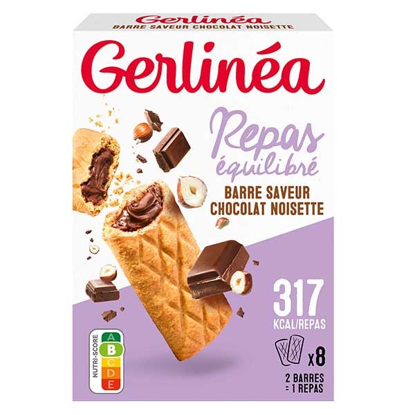 Gerlinéa Repas Minceur Barres Fourrées Chocolat et Noisettes 8 x