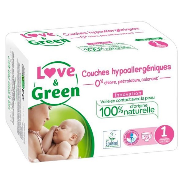 Couches écologiques hypoallergéniques Love & Green T1